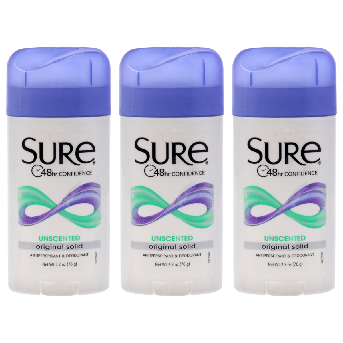 Original Solid Anti-Perspirant Deodorant - Unscented by Sure for Unisex - 2.7 oz Deodorant Stick - Pack of 3