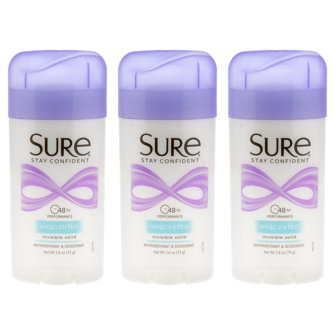 Invisible Solid Anti-Perspirant and Deodorant - Unscented by Sure for Unisex - 2.6 oz Deodorant Stick - Pack of 3