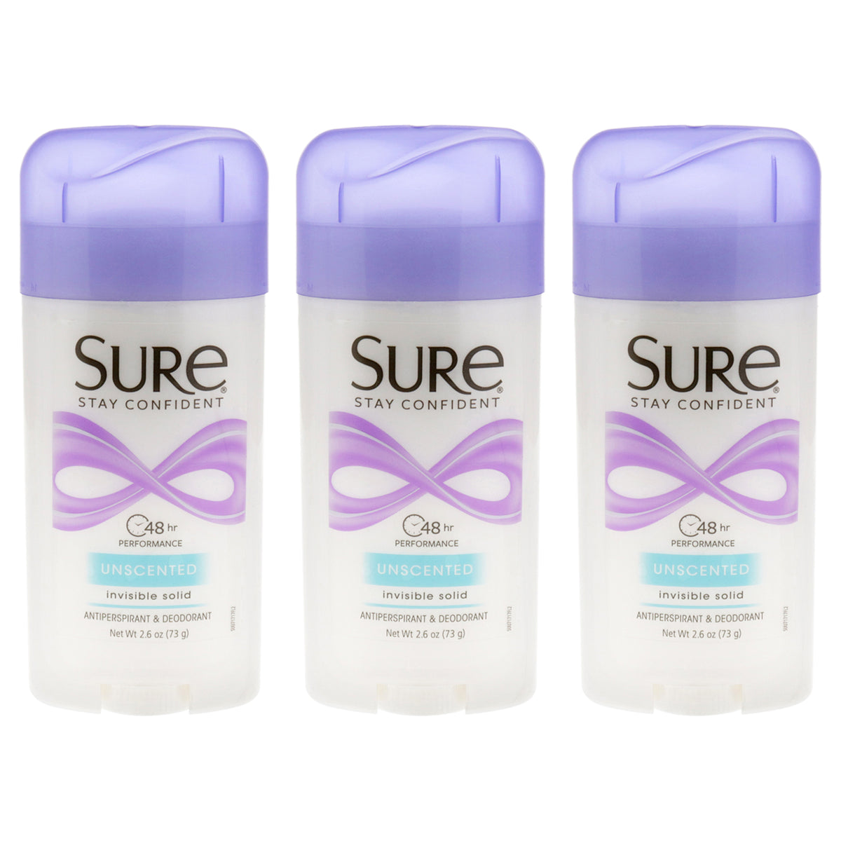 Invisible Solid Anti-Perspirant and Deodorant - Unscented by Sure for Unisex - 2.6 oz Deodorant Stick - Pack of 3