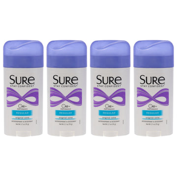 Original Solid Anti-Perspirant Deodorant - Regular by Sure for Unisex - 2.7 oz Deodorant Stick - Pack of 4