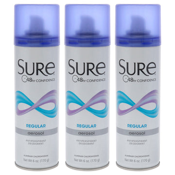Aerosol Anti-Perspirant and Deodorant - Regular by Sure for Unisex - 6 oz Deodorant Spray - Pack of 4