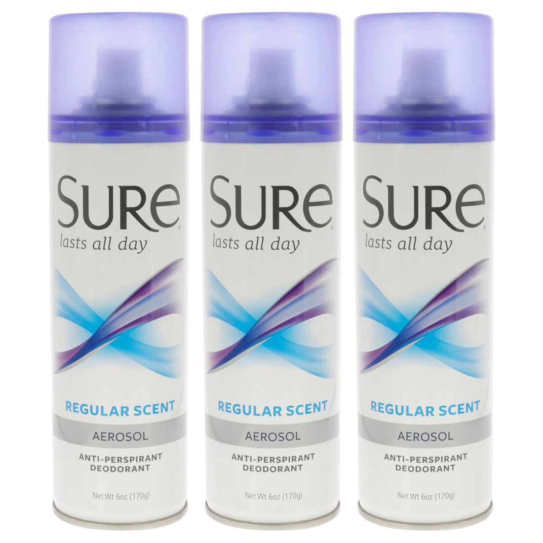 Aerosol Anti-Perspirant and Deodorant - Regular by Sure for Unisex - 6 oz Deodorant Spray - Pack of 3
