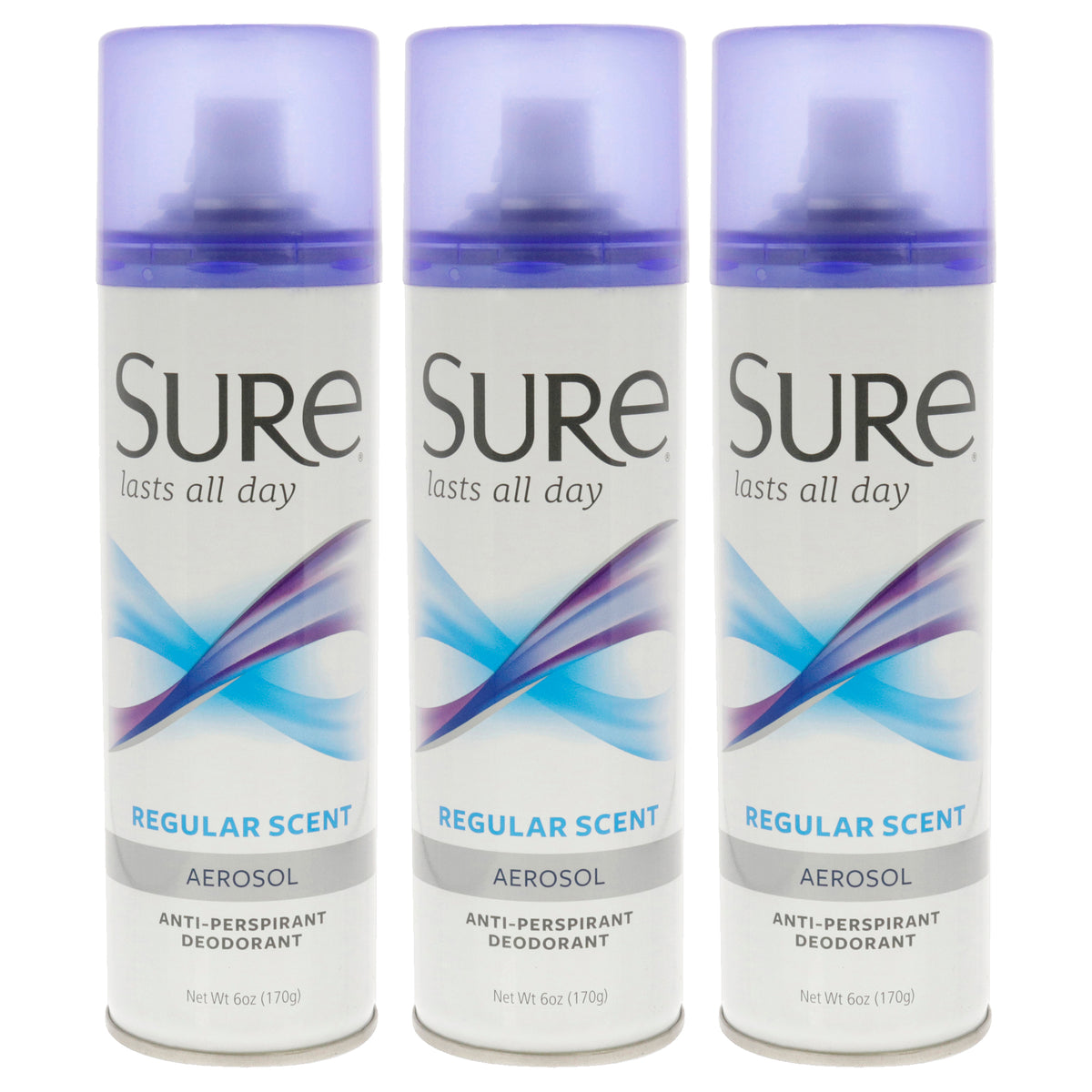 Aerosol Anti-Perspirant and Deodorant - Regular by Sure for Unisex - 6 oz Deodorant Spray - Pack of 3