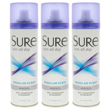 Aerosol Anti-Perspirant and Deodorant - Regular by Sure for Unisex - 6 oz Deodorant Spray - Pack of 3