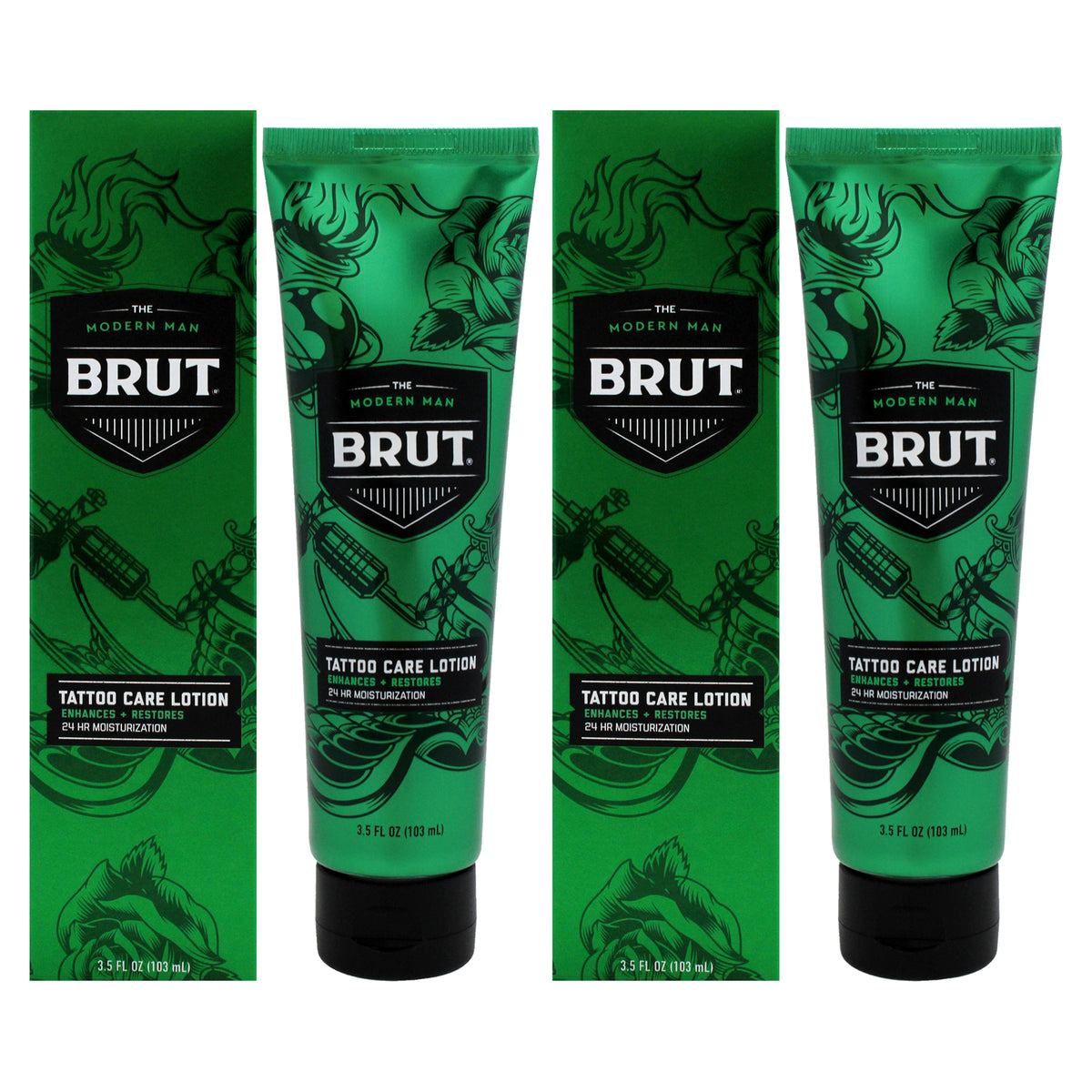 Tattoo Care Lotion 24 HR Moisturization by Brut for Men - 3.5 oz Lotion - Pack of 2