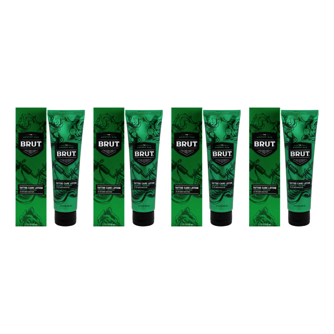 Tattoo Care Lotion 24 HR Moisturization by Brut for Men - 3.5 oz Lotion - Pack of 4