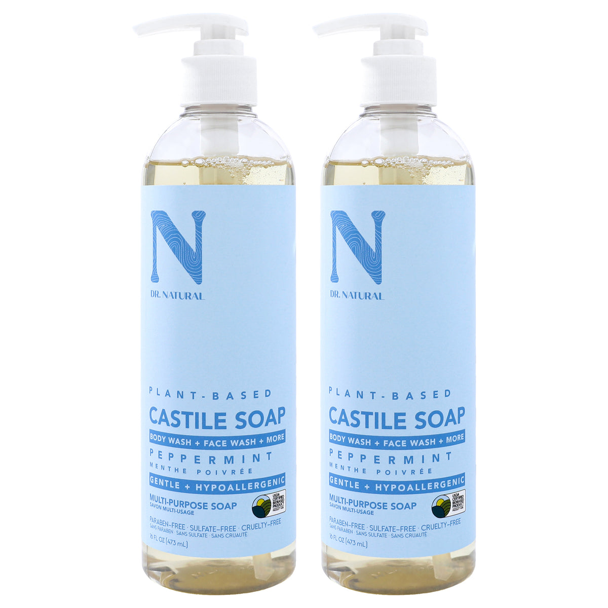 Castile Liquid Soap - Peppermint by Dr. Natural for Unisex - 16 oz Soap - Pack of 2