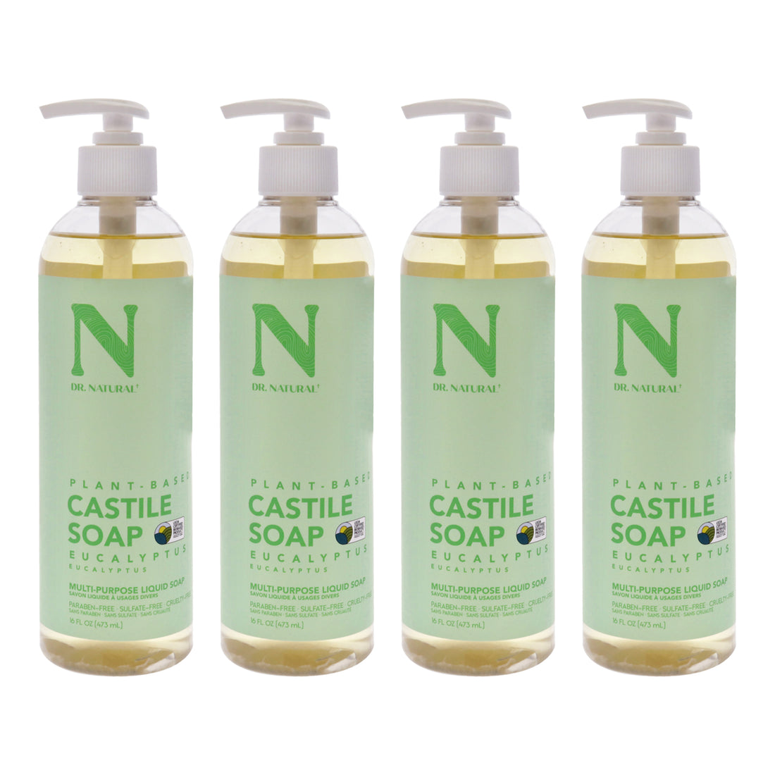 Castile Liquid Soap - Eucalyptus by Dr. Natural for Unisex - 16 oz Soap - Pack of 4