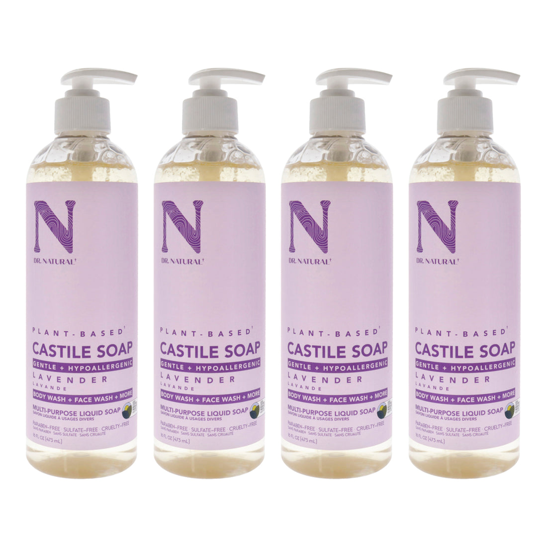 Castile Liquid Soap - Lavender by Dr. Natural for Unisex - 16 oz Soap - Pack of 4