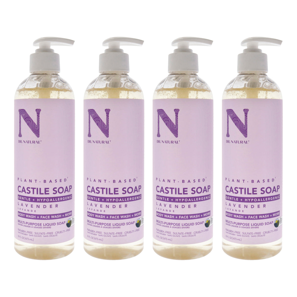 Castile Liquid Soap - Lavender by Dr. Natural for Unisex - 16 oz Soap - Pack of 4