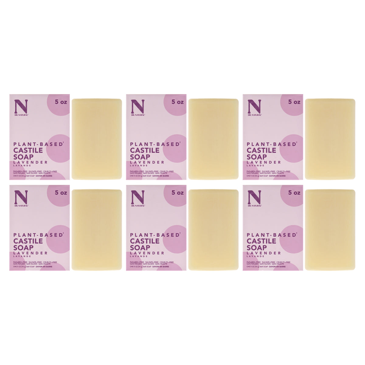 Castile Bar Soap - Lavender by Dr. Natural for Unisex - 5 oz Soap - Pack of 6