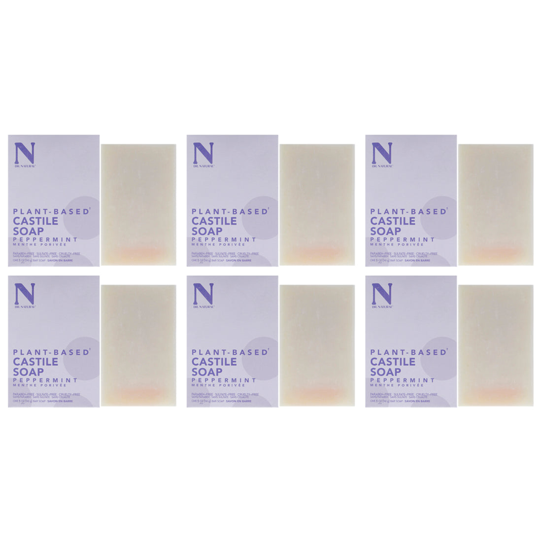 Castile Bar Soap - Peppermint by Dr. Natural for Unisex - 5 oz Soap - Pack of 6