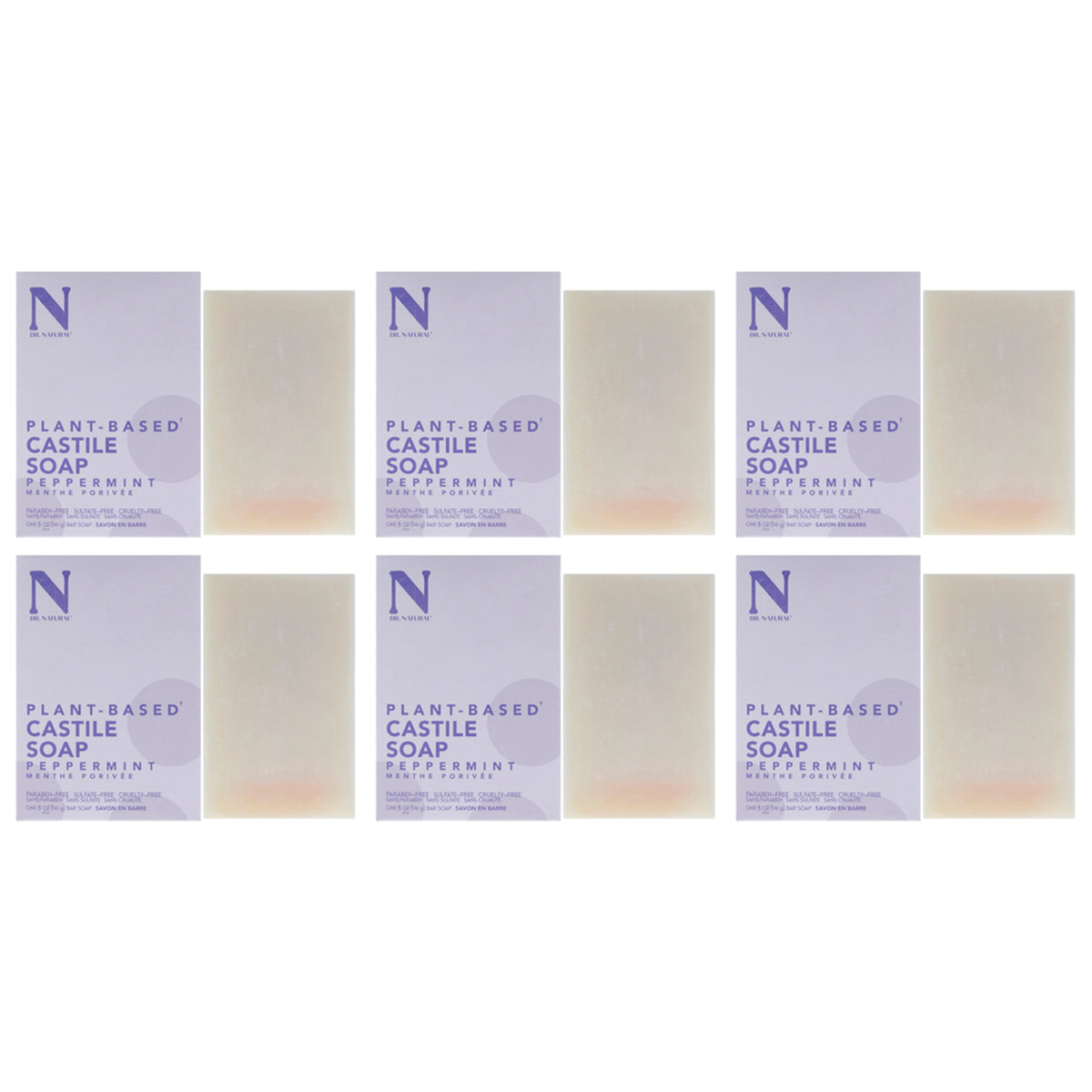 Castile Bar Soap - Peppermint by Dr. Natural for Unisex - 5 oz Soap - Pack of 6