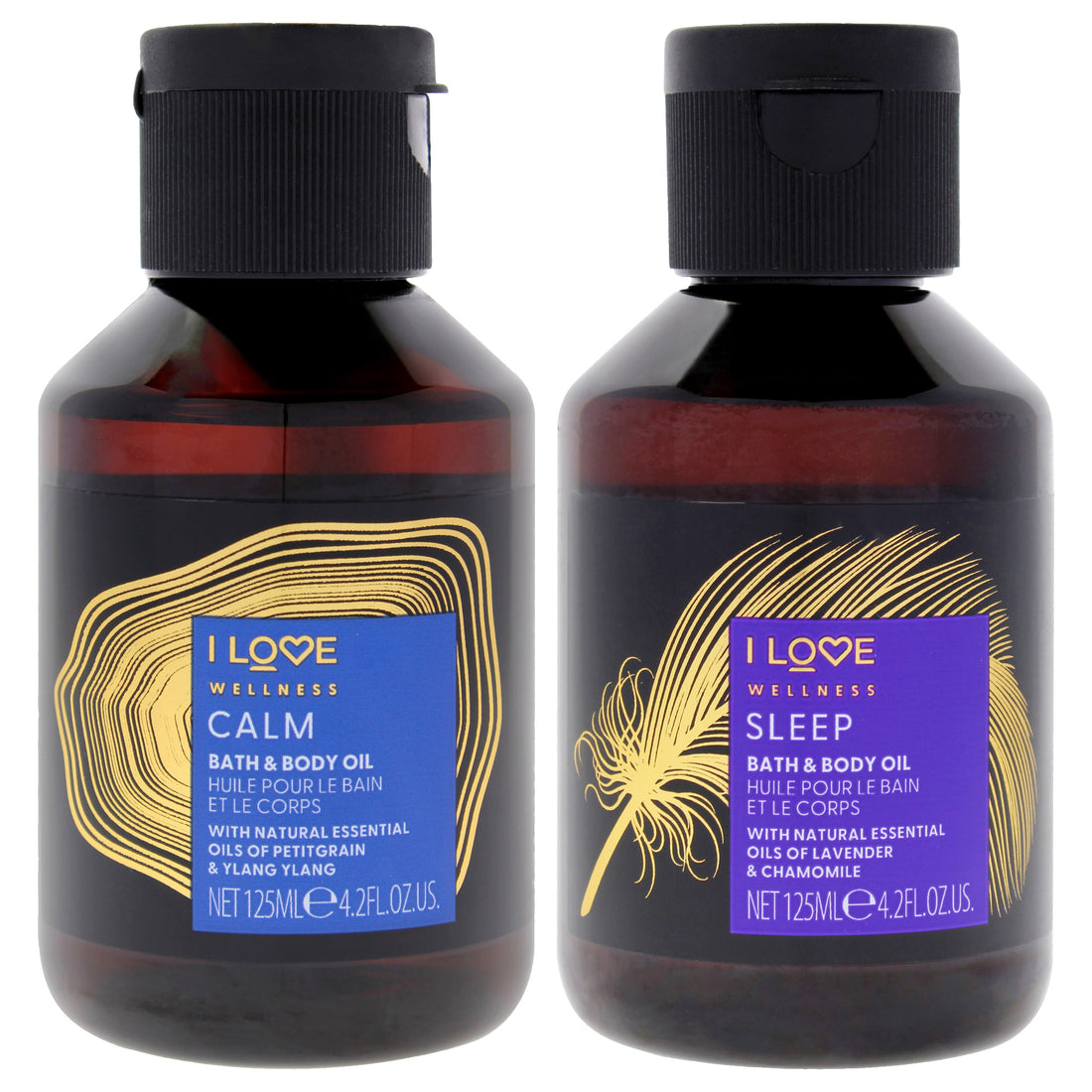 Wellness Aromatherapy Oil Kit by I Love Cosmetics for Women - 2 Pc Kit 4.2oz Wellness Bath and Body Oil - Calm, 4.2oz Wellness Bath and Body Oil - Sleep