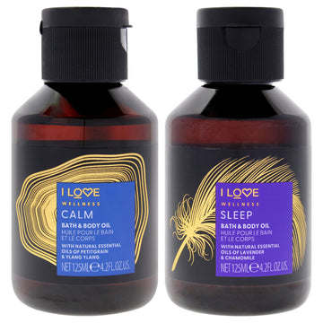 Wellness Aromatherapy Oil Kit by I Love Cosmetics for Women - 2 Pc Kit 4.2oz Wellness Bath and Body Oil - Calm, 4.2oz Wellness Bath and Body Oil - Sleep