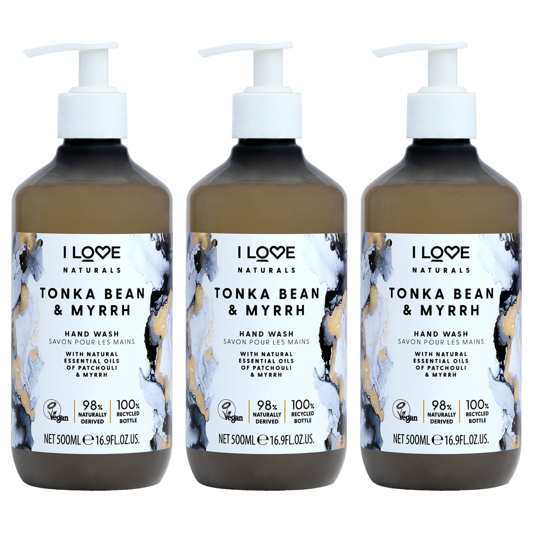 Natural Hands Wash - Tonka Bean and Myrrh by I Love Cosmetics for Women - 16.9 oz Hand Wash - Pack of 3