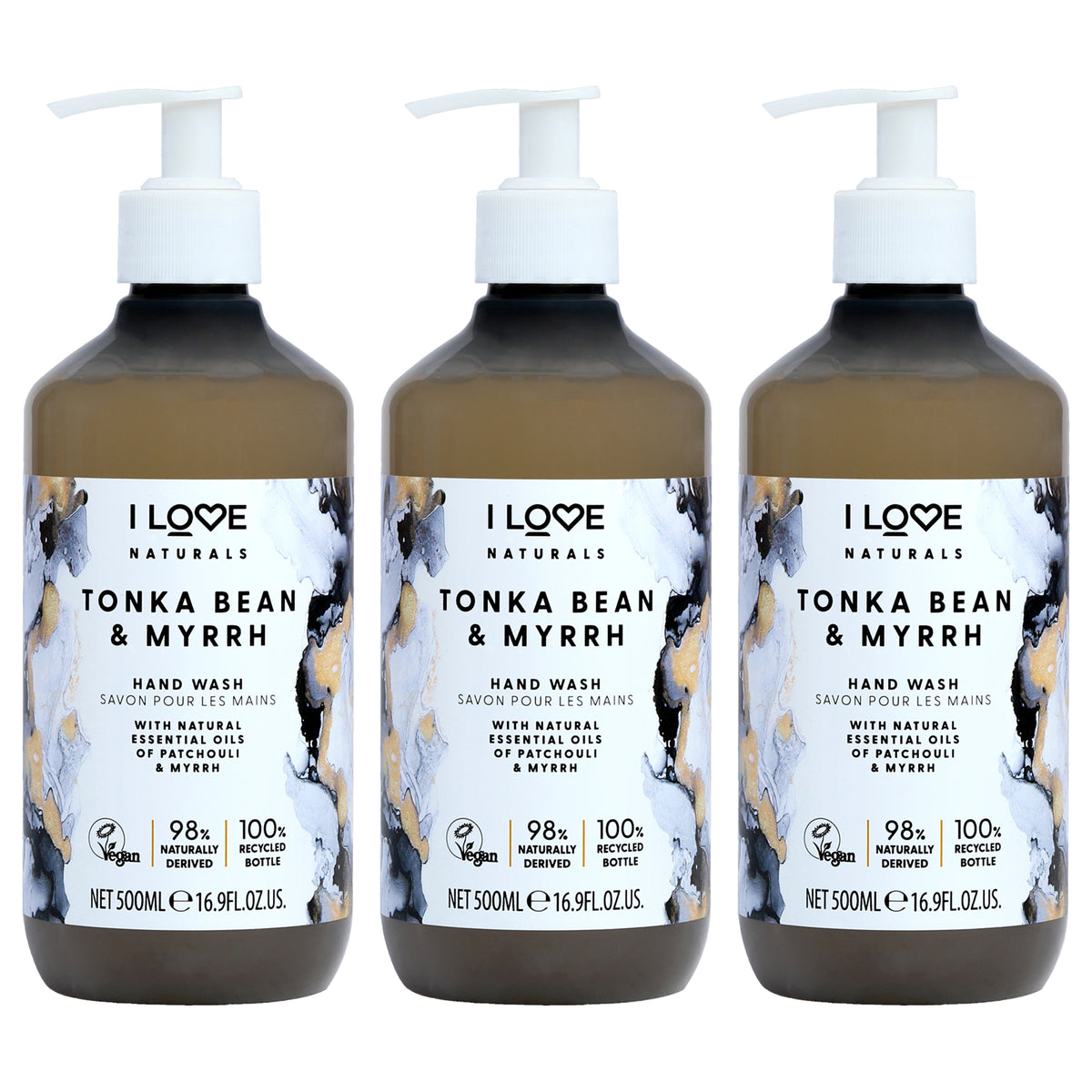 Natural Hands Wash - Tonka Bean and Myrrh by I Love Cosmetics for Women - 16.9 oz Hand Wash - Pack of 3