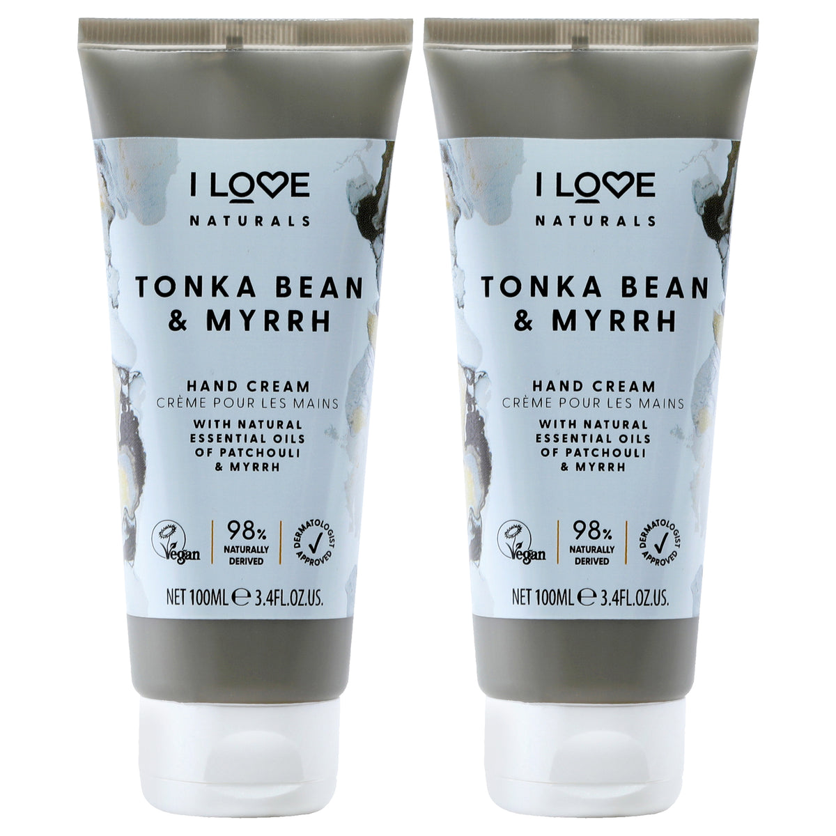Tonka Bean and Myrrh Hand Cream by I Love Cosmetics for Women - 3.4 oz Cream - Pack of 2