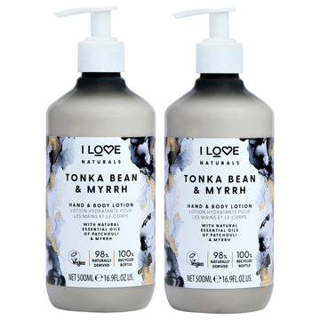 Tonka Bean and Myrrh Hand and Body Lotion by I Love Cosmetics for Women - 16.9 oz Body Lotion - Pack of 2