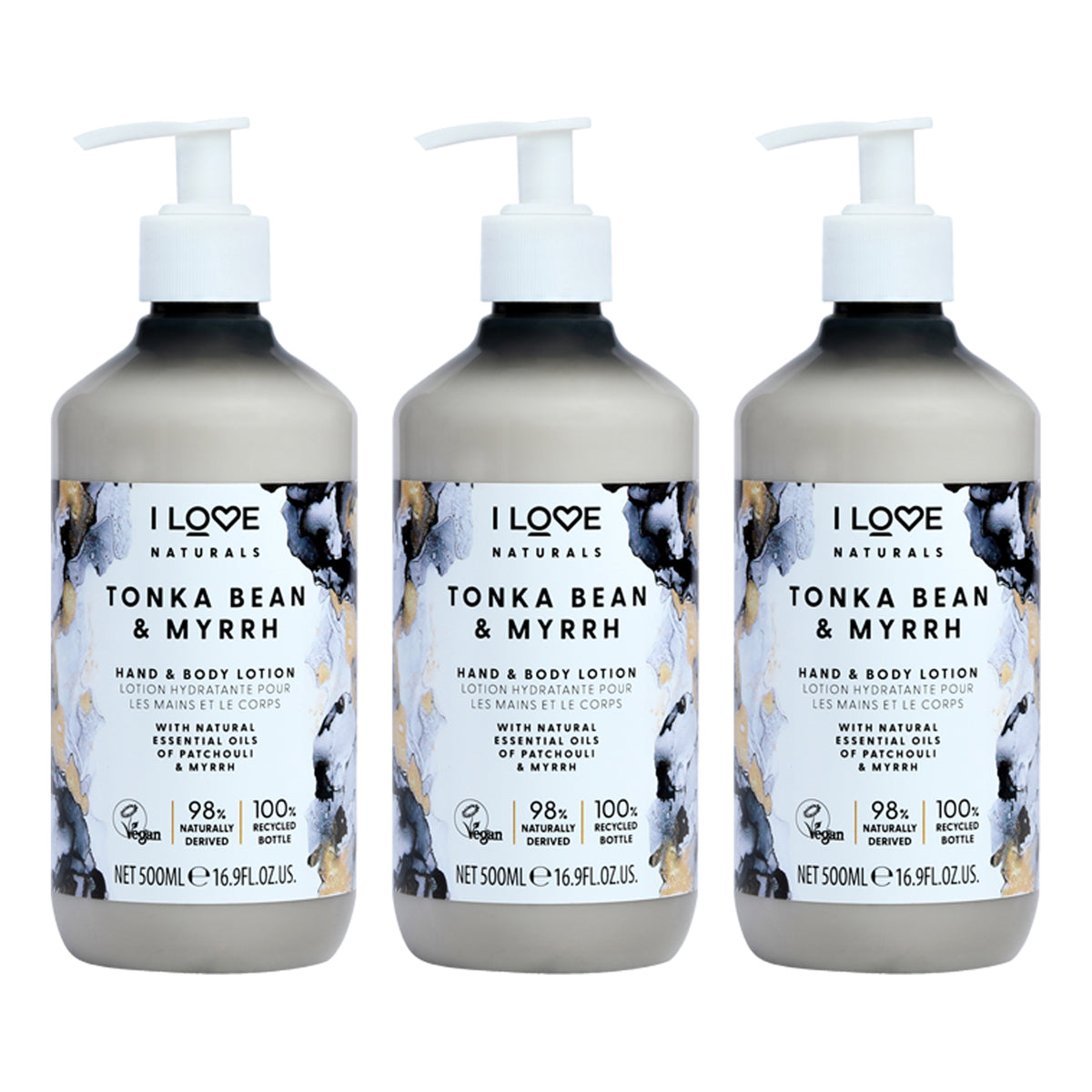 Tonka Bean and Myrrh Hand and Body Lotion by I Love Cosmetics for Women - 16.9 oz Body Lotion - Pack of 3