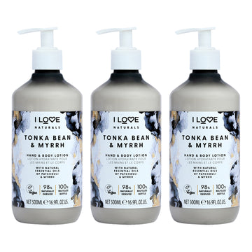 Tonka Bean and Myrrh Hand and Body Lotion by I Love Cosmetics for Women - 16.9 oz Body Lotion - Pack of 3