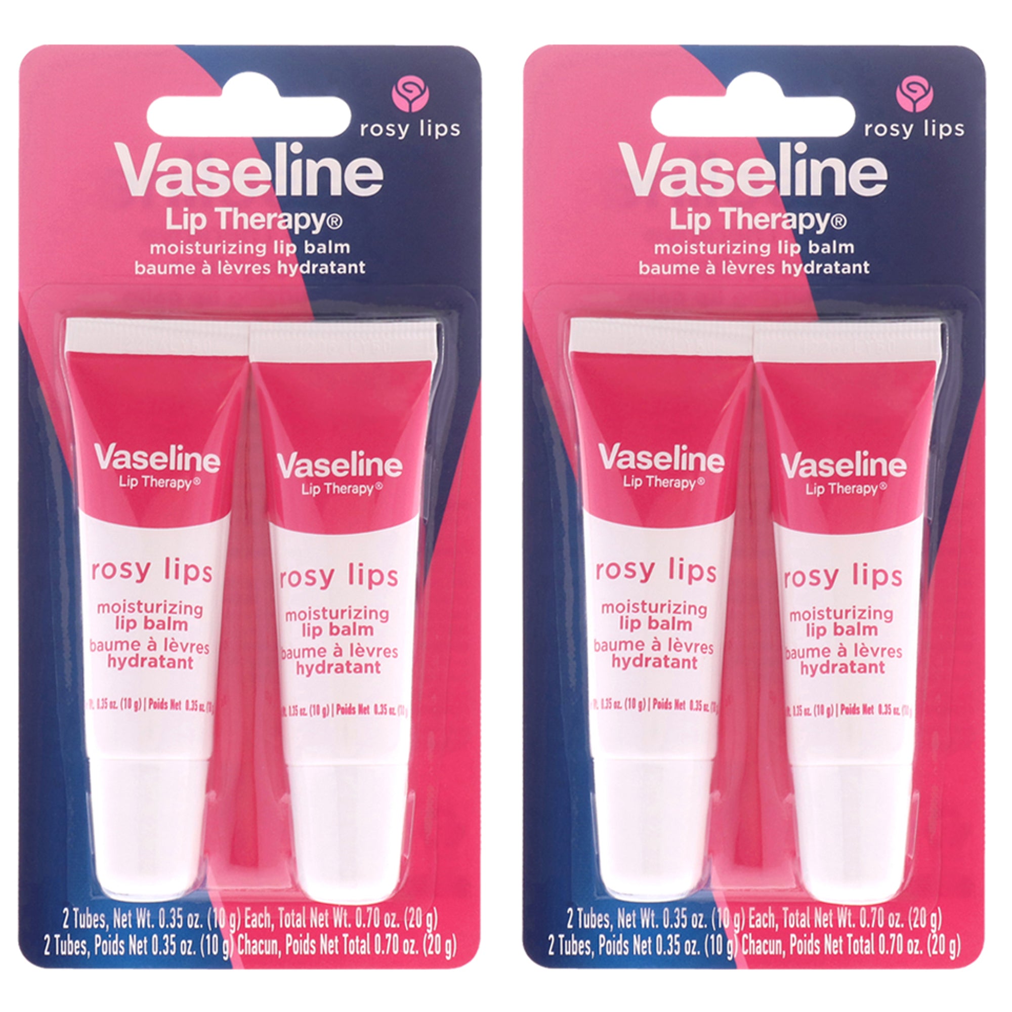 Lip Therapy - Rosy Lips by Vaseline for Women - 2 x 0.35 oz Lip Balm - Pack of 4