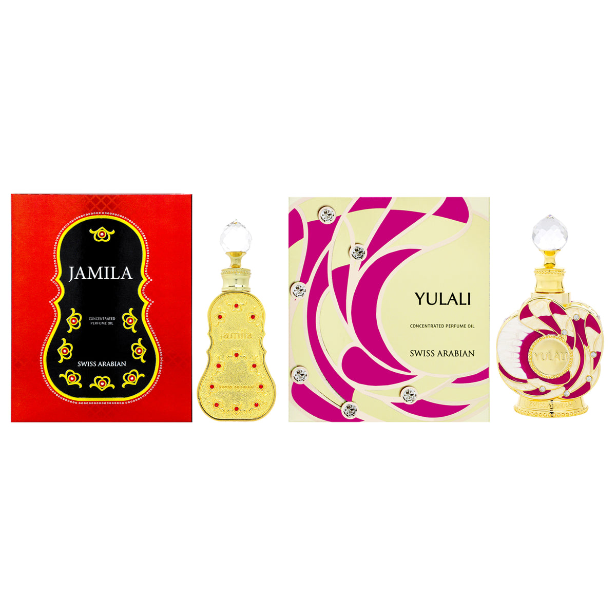 Day-to-Night Elegance Kit by Swiss Arabian for Women - 2 Pc Kit 0.5oz Yulali Perfume Oil, 0.5oz Jamila Perfume Oil