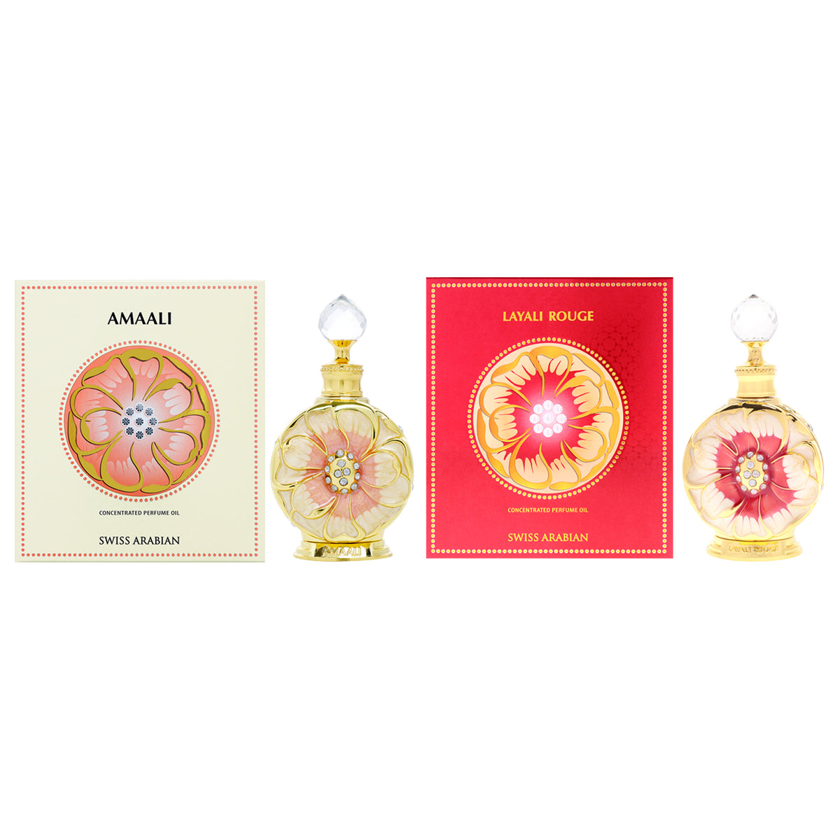 Tropical Kit by Swiss Arabian for Women - 2 Pc Kit 0.5oz Layali Rouge Concentrated Perfume Oil, 0.5oz Amaali Concentrated Perfume Oil
