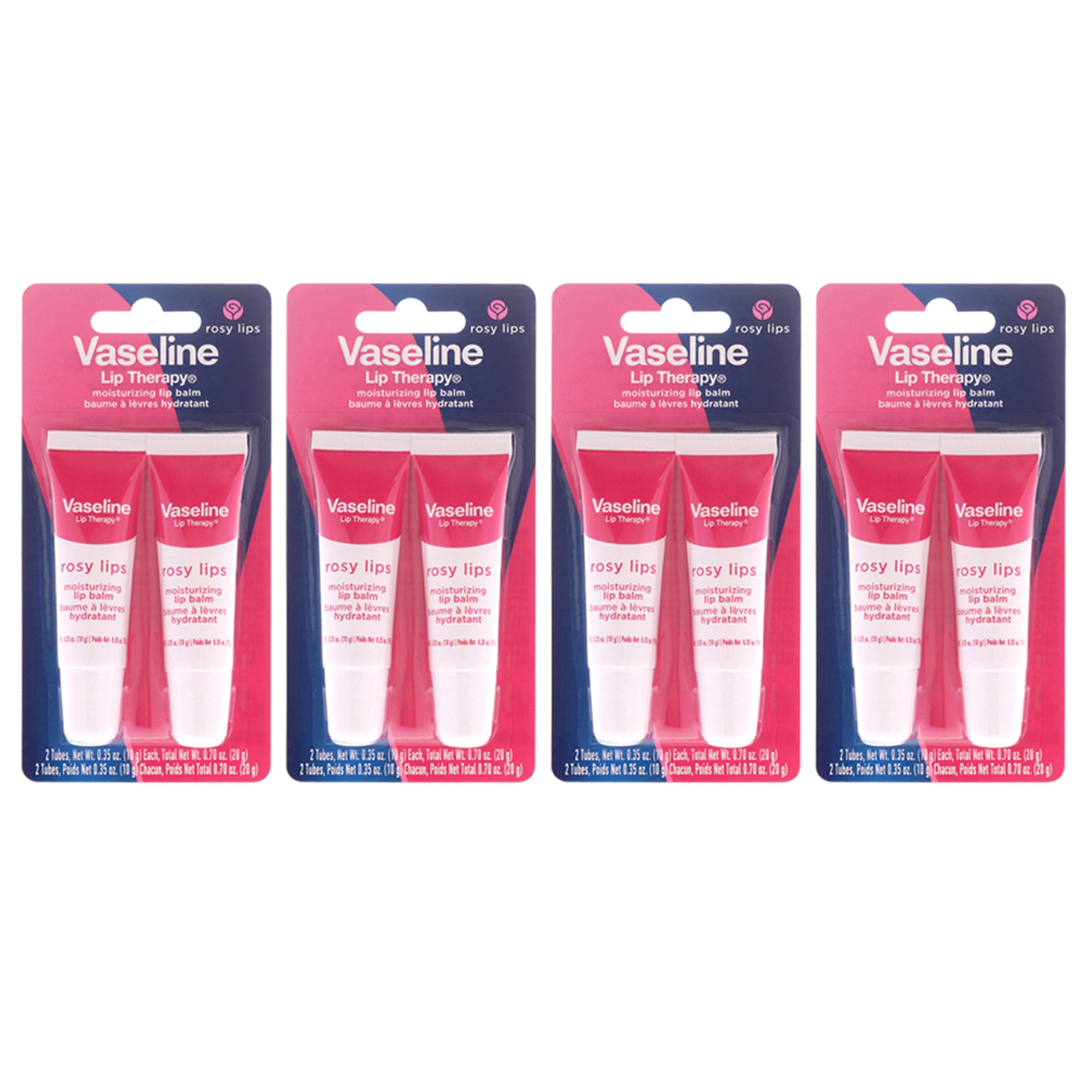 Lip Therapy - Rosy Lips by Vaseline for Women - 2 x 0.35 oz Lip Balm - Pack of 8