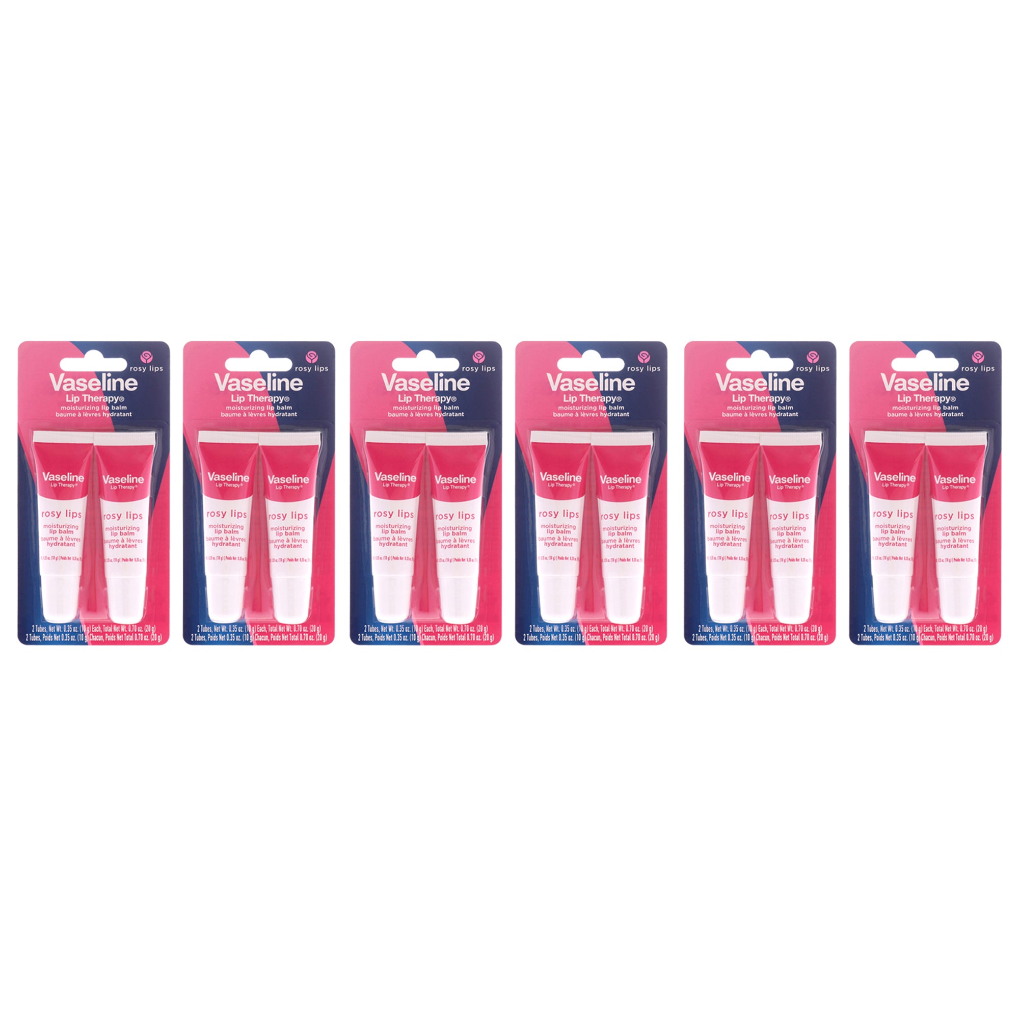 Lip Therapy - Rosy Lips by Vaseline for Women - 2 x 0.35 oz Lip Balm - Pack of 12
