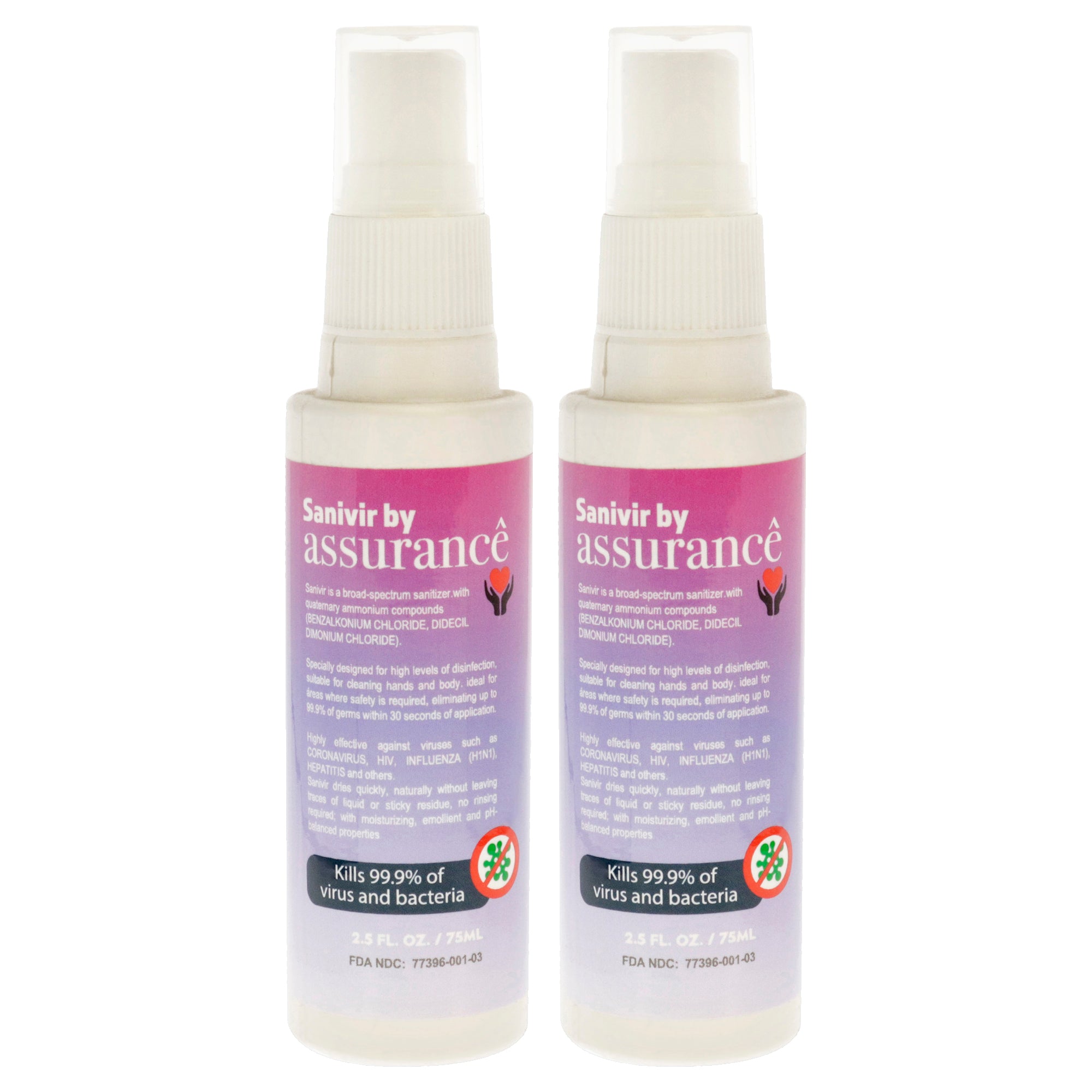 Sanivir Hand Sanitizer Solution by Assurance for Unisex - 2.5 oz Hand Sanitizer - Pack of 2