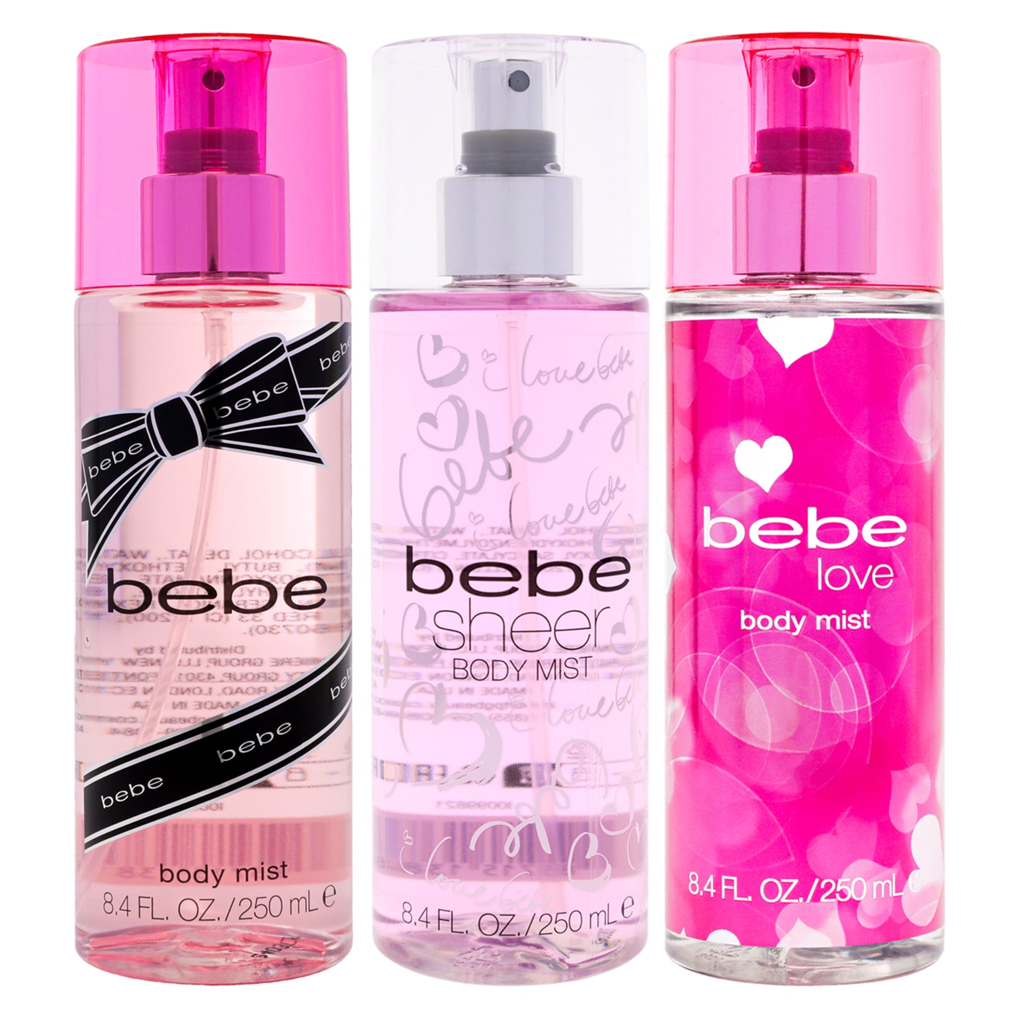 Bebe Kit by Bebe for Women - 3 Pc Kit 8.4oz Body Mist - Bebe Love, 8.4oz Body Mist - Bebe Silver, 8.4oz Body Mist - Bebe Sheer