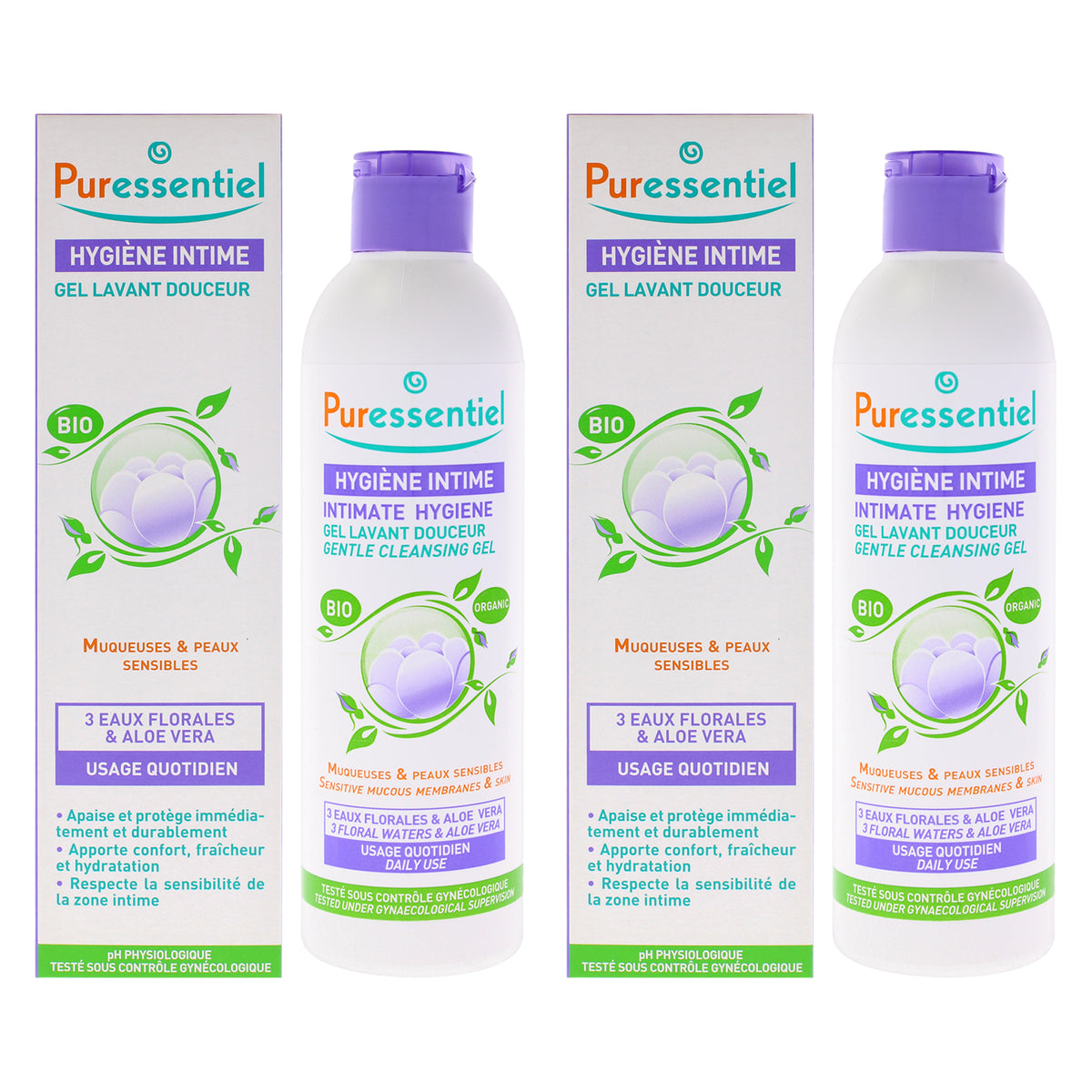 Intimate Hygiene Gentle Cleansing Gel by Puressentiel for Women - 8.44 oz Gel - Pack of 2