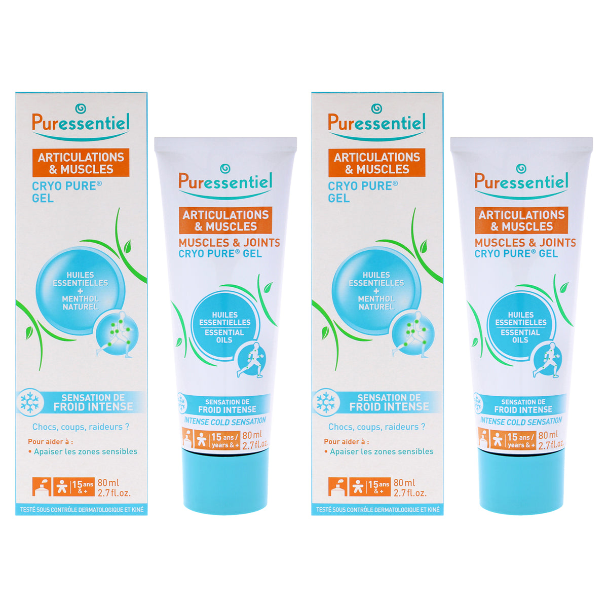 Muscles and Joints Cryo Pure Gel by Puressentiel for Unisex - 2.7 oz Gel - Pack of 2