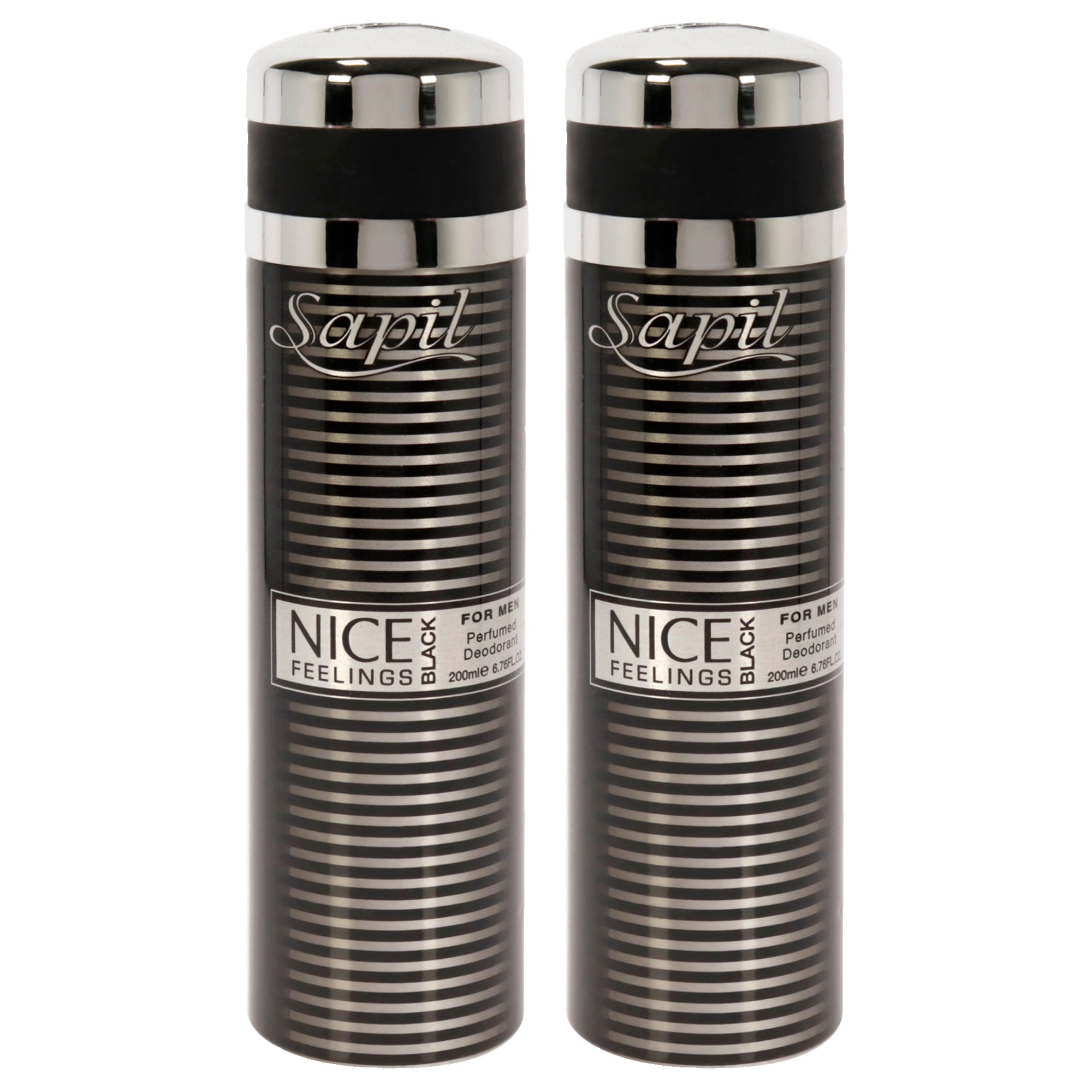 Nice Feelings Black by Sapil for Men - 6.76 oz Deodorant Spray - Pack of 2