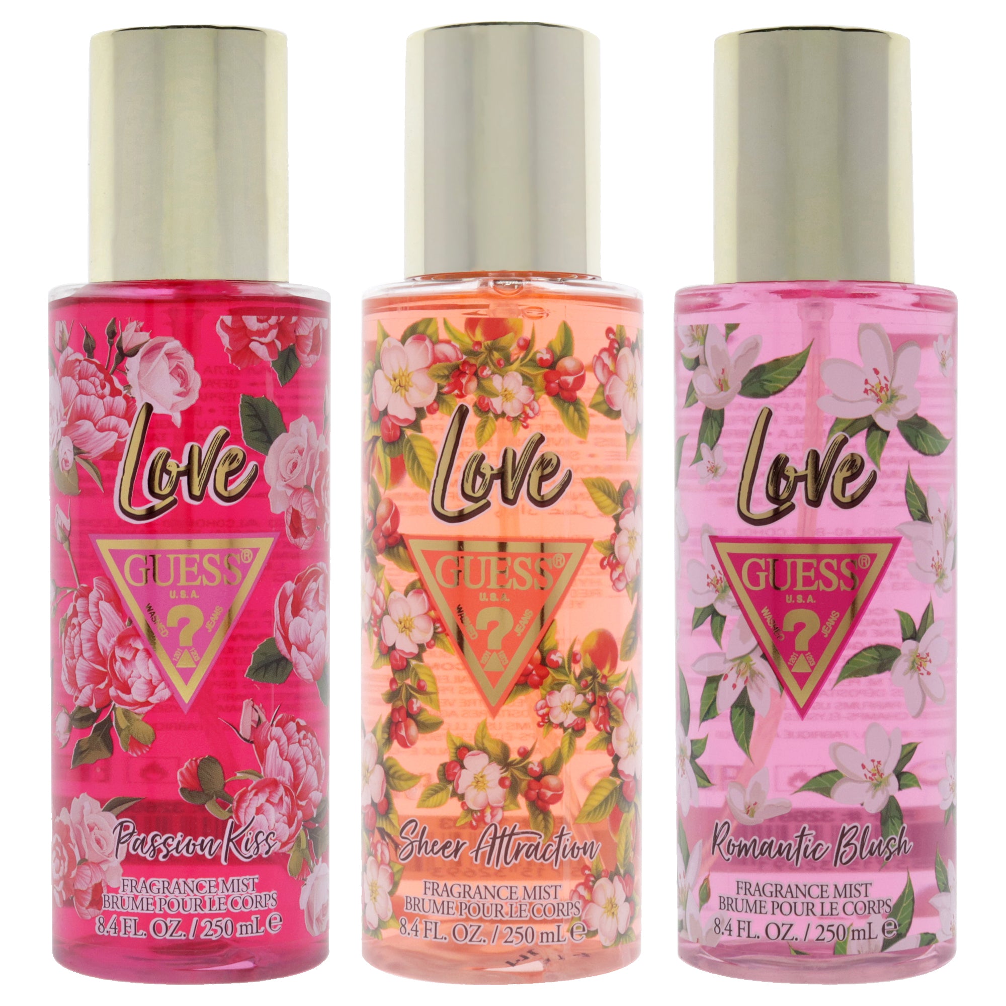 Guess Love Kit by Guess for Women - 3 Pc Kit 8.4oz Fragrance Mist - Passion Kiss, 8.4oz Fragrance Mist - Romantic Blush, 8.4oz Fragrance Mist - Sheer Attraction