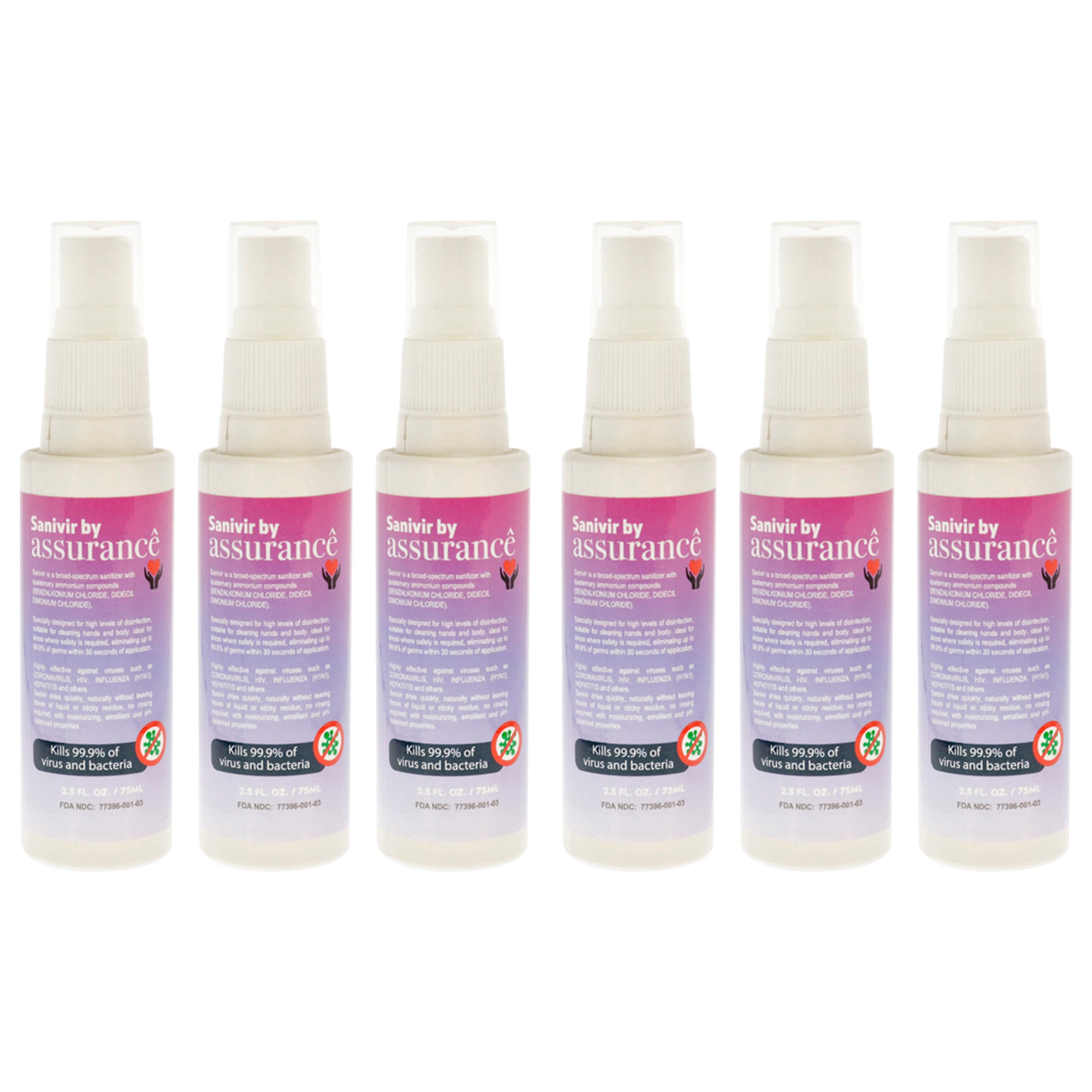 Sanivir Hand Sanitizer Solution by Assurance for Unisex - 2.5 oz Hand Sanitizer - Pack of 6