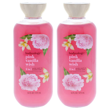 2 in 1 Body Wash and Bubble Bath - Pink Vanilla Wish by Bodycology for Women - 16 oz Body Wash - Pack of 2