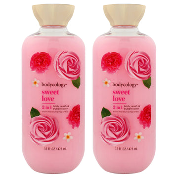 2 in 1 Body Wash and Bubble Bath - Sweet Love by Bodycology for Women - 16 oz Body Wash - Pack of 2