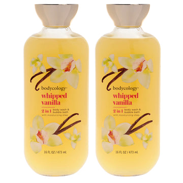 2 in 1 Body Wash and Bubble Bath - Whipped Vanilla by Bodycology for Women - 16 oz Body Wash - Pack of 2