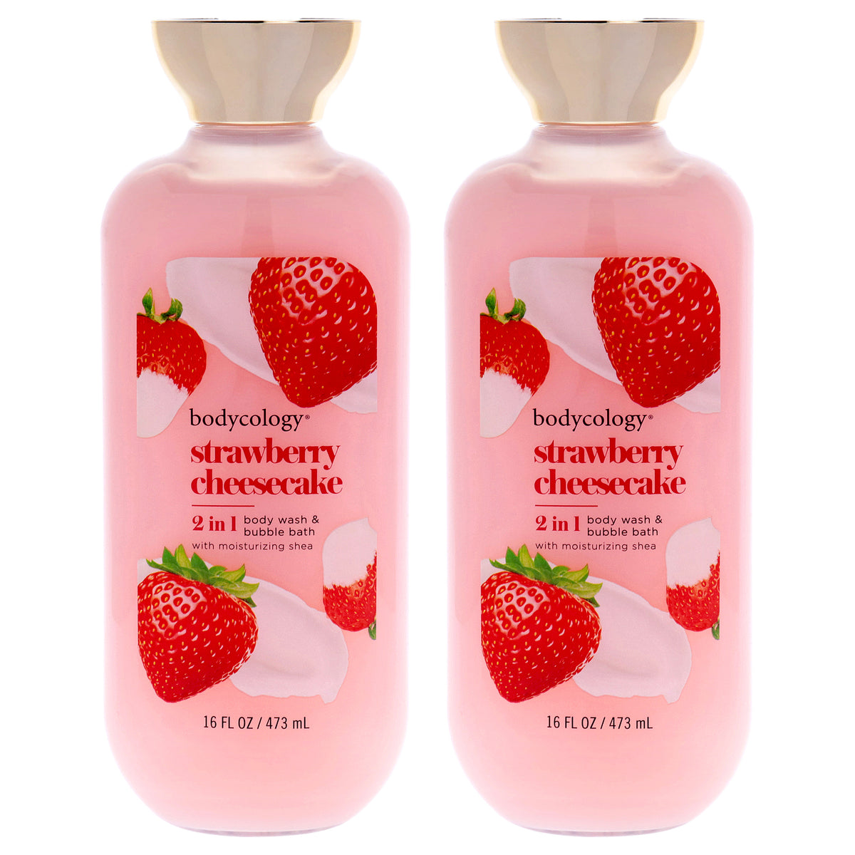 2 in 1 Body Wash and Bubble Bath - Strawberry Cheesecake by Bodycology for Women - 16 oz Body Wash - Pack of 2