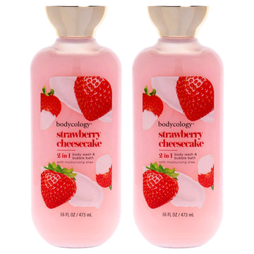 2 in 1 Body Wash and Bubble Bath - Strawberry Cheesecake by Bodycology for Women - 16 oz Body Wash - Pack of 2