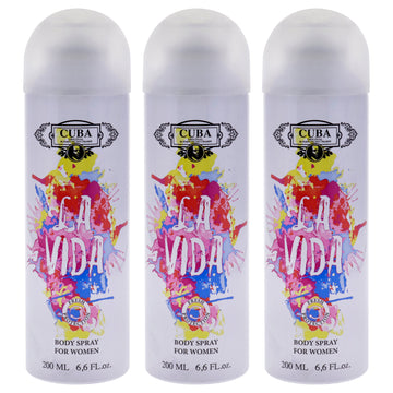 La Vida by Cuba for Women - 6.6 oz Body Spray - Pack of 3