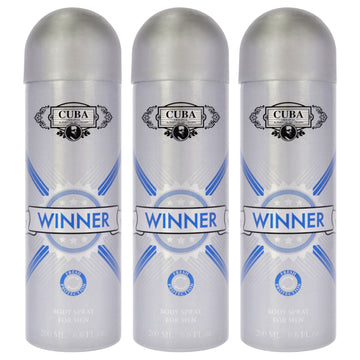 Cuba Winner by Cuba for Men - 6.6 oz Body Spray - Pack of 3