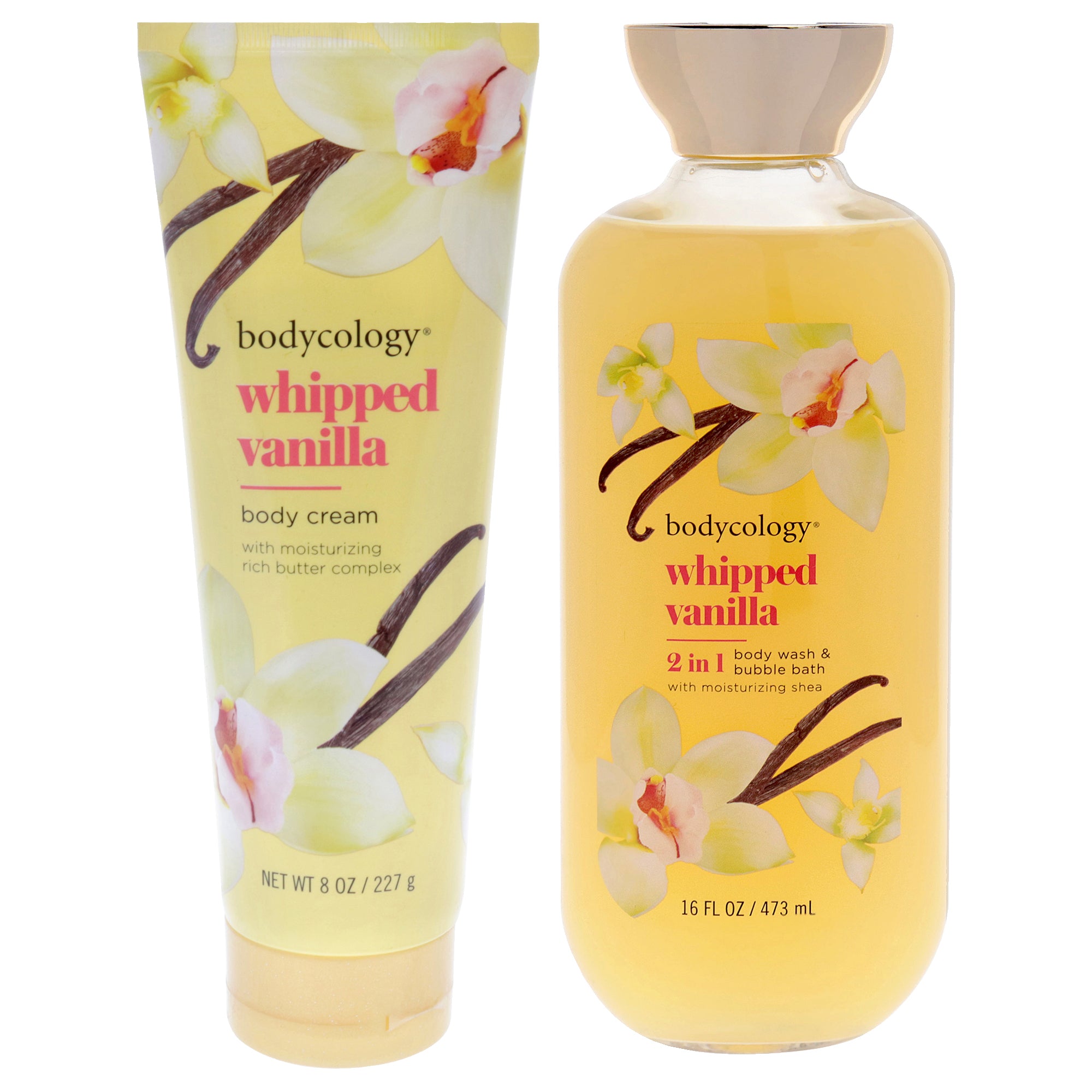 Bodycology Kit by Bodycology for Women - 2 Pc Kit 8oz Body Cream - Whipped Vanilla, 16oz 2 in 1 Body Wash and Bubble Bath - Whipped Vanilla