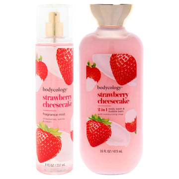 Bodycology Kit by Bodycology for Women - 2 Pc Kit 16oz 2 in 1 Body Wash and Bubble Bath - Strawberry Cheesecake, 8oz Fragrance Mist - Strawberry Cheesecake
