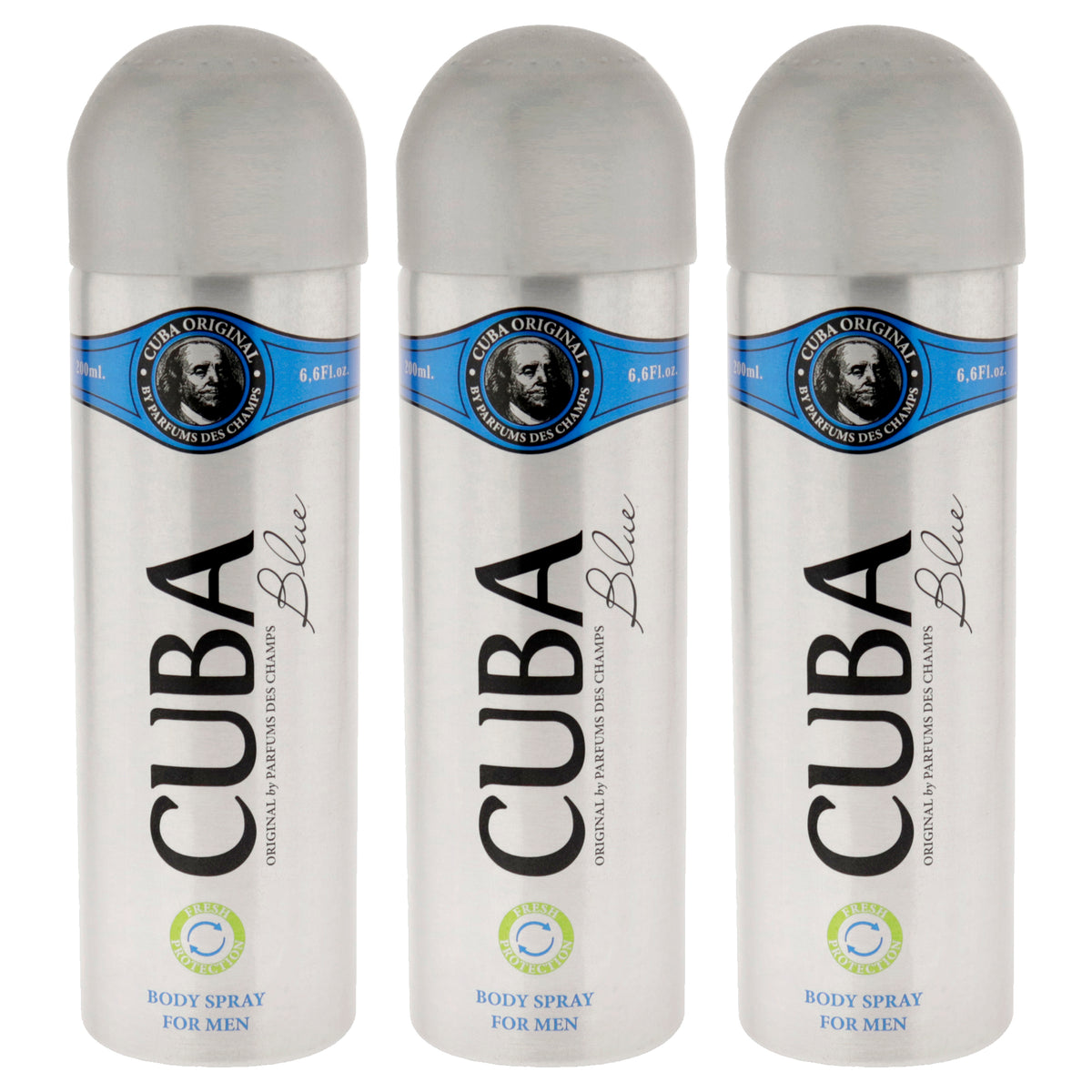 Cuba Blue by Cuba for Men - 6.6 oz Body Spray - Pack of 3