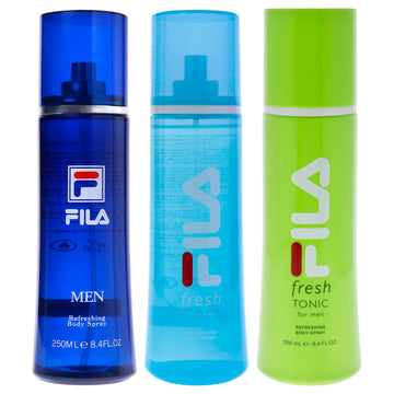 Fila Body Spray kit by Fila for Men - 3 Pc Kit 8.4oz Fila Fresh Body Spray, 8.4oz Fila Body Spray, 8.4oz Fila Fresh Green Body Spray