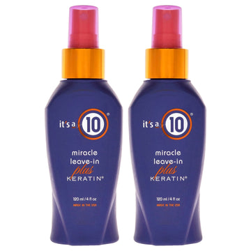 Miracle Leave In Plus Keratin by Its A 10 for Unisex - 4 oz Hair Spray - Pack of 2