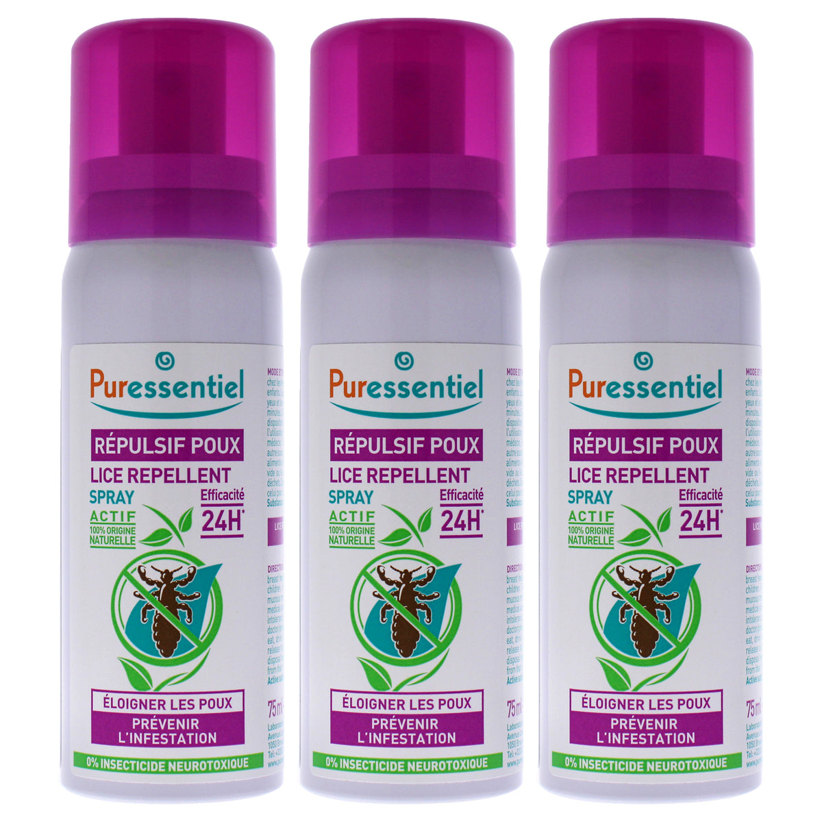 Anti-Lice Repellent Spray by Puressentiel for Unisex - 2.54 oz Lice Treatment - Pack of 3